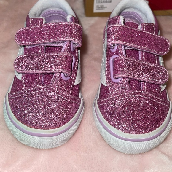 Vans Old Skool V Glitter Skate Shoe - Baby / Toddler - Lilac - Picture 8 of 16